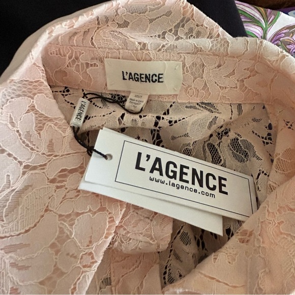 NWT L’AGENCE Andrea Lace Button Down Blouse in Blush Pink Sz XS - Picture 7 of 9